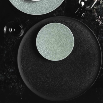 Nori Plat noir mat, Ø 37.8 cm,  porcelaine biscuit en relief complet_2