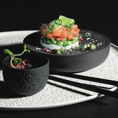 Nori Dipschale schwarz,  Ø 7 cm, aussen matt mit  Relief_2