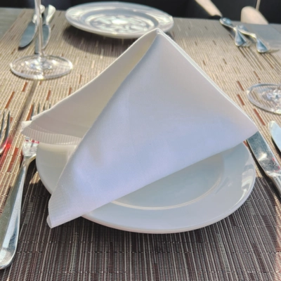 Serviettes Classic 50x50cm, blanc avec bande satin _2
