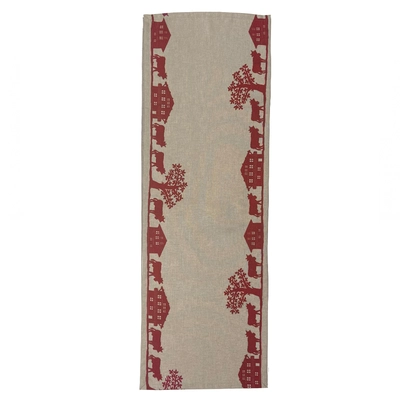 Chemin de table Alpes,45x130cm beige,décor rouge , lavable à 40° C_1