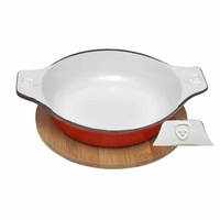 Gratin-/Eierplatte aus Gusseisen, Ø 18 cm,  mit Bambus-Brett