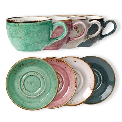 Craft café set 16-piece, 4-colorées, tasse à café, soucoupe _1