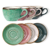 Craft café set 16-piece, 4-colorées, tasse à café, soucoupe 