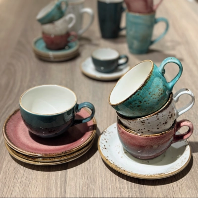 Craft café set 16-piece, 4-colorées, tasse à café, soucoupe _2