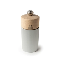 Peugeot Linr Moulin à poivre, strié, argent, couvercle en bois clair, H: 12 cm, Ø 5 cm