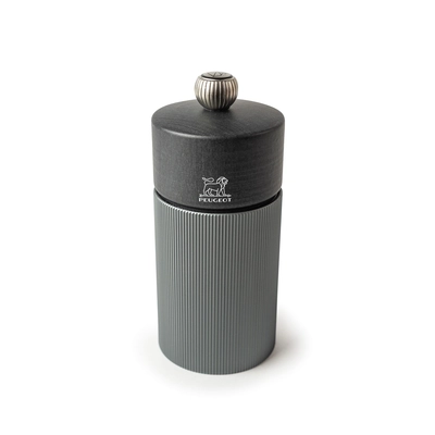 Peugeot Line Moulin à poivre, strié, gris foncé,  couvercle en bois, noir carbone, H: 12 cm, Ø 5 cm_1