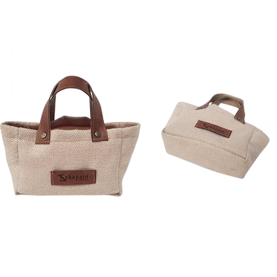 Smart Brotbag -Korb Uni, beige, 6 x 13 cm, H: 9 cm Polyester, Woll-/Lederoptik,mit Henkel, 30°_1