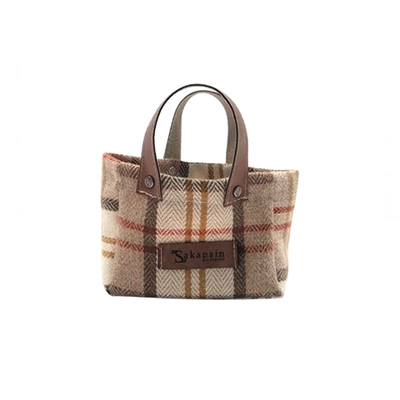 Smart Brotbag -Korb Karo beige, 8 x 18 cm, H: 11cm Polyester, Woll-/Lederoptik,mit Henkel, 30°_1