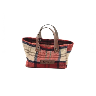 Smart Brotbag -Korb Karo, rot, 8 x 18 cm, H: 11 cm Polyester, Woll-/Lederoptik, mit Henkel, 30°_1