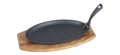 Gusseisen-Servierpfanne oval mit Holzuntersetzer _2