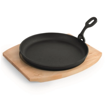 Poêle à service en fonte 22 cm, planche en bois _1