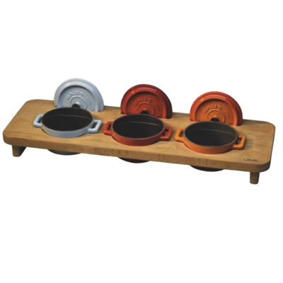 Support en bois pour 3 cocottes mini, 19 x 55 cm _2