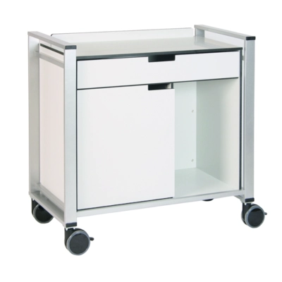 Chariot de service gris clair, 112 x 53.5 cm, H: 107 cm, 4 roues Ø 12.5 cm, dont 2 avec frein_1