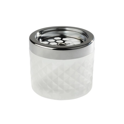 Cendrier antivent verre blanc, couv.chromé, 9.5cmØ _1