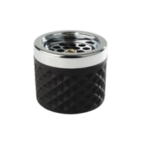 Cendrier antivent, verre noir, couv.chromé, 9.5cmØ 
