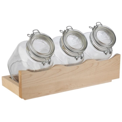 Buffetsystème Good Morning, 3 bocal verre 2 l socle 43 x 17 cm, H 13.5 cm, bois d'érable_1