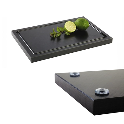 Planche à découper noir, 30 x 20 cm, H: 2 cm, avec rainure à jus et pieds antidérapants_1