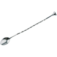 Cuillère à bar argent avec pilon, 28 cm, Ø 3 cm, tête conique, manche torsadé, en inox poli