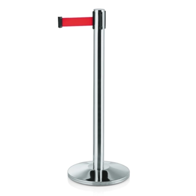 Absperrpfosten Edelstahl, mit Rollband rot, 300cm, Gewicht 9.5 kg, H: 105 cm_1