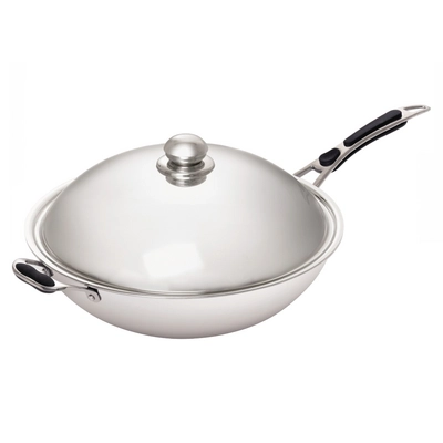 Wok Induktionspfanne, 6l, Ø 36 cm, H: 11 cm Rundboden, gewölbter Boden Ø 26 cm, inkl. Deckel_1