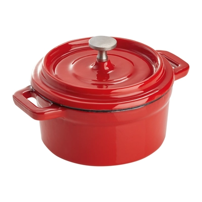 Cocotte en fonte,  10 cm Ø, H: 5 cm, rouge, émaillé à l'extérieur_1