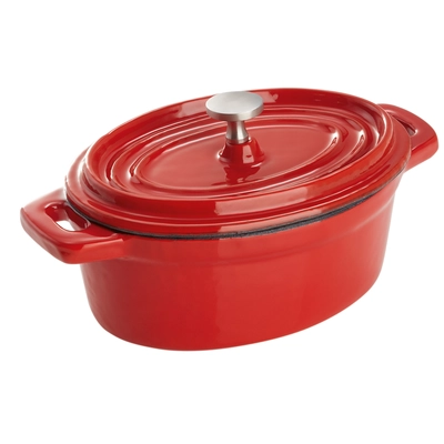 Cocotte Gusseisen emailliert, 12x9x5cm, rot/weiss oval_1