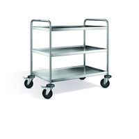 Chariot service 3 étages roulettes inox galvanisé, SW 9 x 6-3, inox 18/10, 1000 x 650 x 950 mm