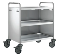 Chariot de service 3 plateaux roulettes plastiques revêtement extérieur 3 côtes en inox 900x600x950mm_1