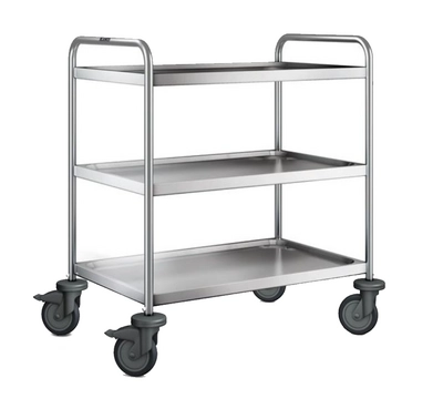 Chariot de service 3 plateaux roulettes plastiques SW 8 x 5-3, inox, 900 x 600 x 950 mm_1