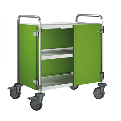 Chariot de service 3 plateaux, roues en plastique portes battantes : granny, 900 x 600 x 950 mm_1