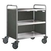 Servierwagen mit 3 Borde, Kunststoffrollen,  Verkleidung 3-seitig Verkehrsgrau B 1000x650x950mm