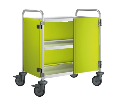 Chariot de service 3 plateaux, roues en plastique portes battantes : citron vert, 900 x 600 x 950mm_1