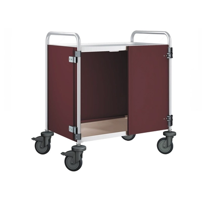 Chariot de service 3 plateaux, roues en plastique portes battantes : rouge merlot 900 x 600 x 950 mm_1