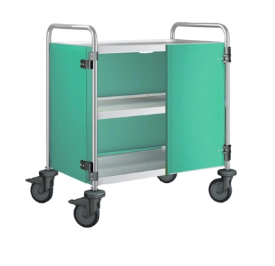 Chariot de service 3 plateaux, roues en plastique portes battantes : neomint, 900 x 600 x 950 mm_1