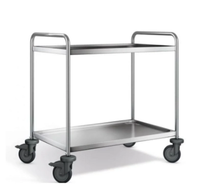 Chariot de service 2 plateaux roulettes plastiques SW 9 x 6-2, acier inoxydable,  1000 x 650 x 950 mm_1