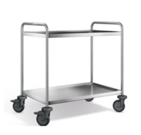 Chariot de service 2 plateaux roulettes plastiques SW 9 x 6-2, acier inoxydable,  1000 x 650 x 950 mm