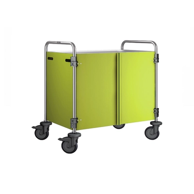 Chariot de service 3 plateaux, roues en plastique portes battantes : citron vert, 900 x 600 x 950mm_2