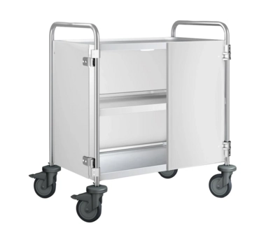 Chariot de service 3 plateaux portes battantes:     blanc signal, roues en plastique, 900 x600x950 mm_1