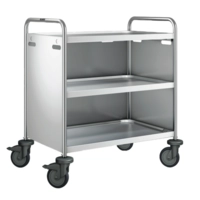 Servierwagen mit 3 Borde, Kunststoffrollen, Verkleidung 3-seitig Edelstahl, 900 x 600 x 950 mm