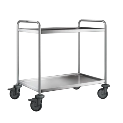 Servierwagen mit 2 Borde Kunststoff Lenkrollen, SW 9 x 6-2, Edelstahl 18/10, 1000 x 650 x 950 mm_1