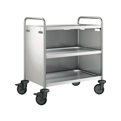 Servierwagen 3 Borde, Kunststoff Lenkrollen, Verkleidung 3-seitig, in Edelstahl, 900x600x950 mm_1