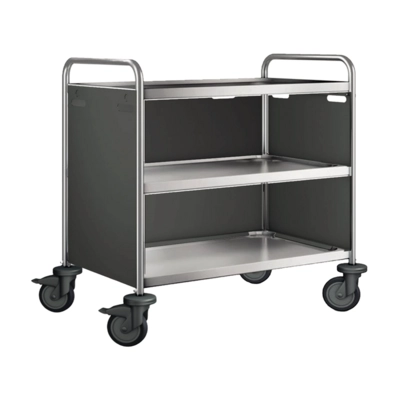 Servierwagen 3 Borde, Kunststoff Lenkrollen, Verkleidung 3-seitig, Verkehrsgrau, 1000x650x950mm_1