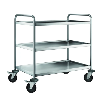 Servierwagen mit 3 Borde Lenkrollen stahlverzinkt, SW 9 x 6-3, Edelstahl 18/10, 1000 x 650 x 950 mm_1