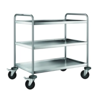 Servierwagen mit 3 Borde Lenkrollen stahlverzinkt, SW 9 x 6-3, Edelstahl 18/10, 1000 x 650 x 950 mm