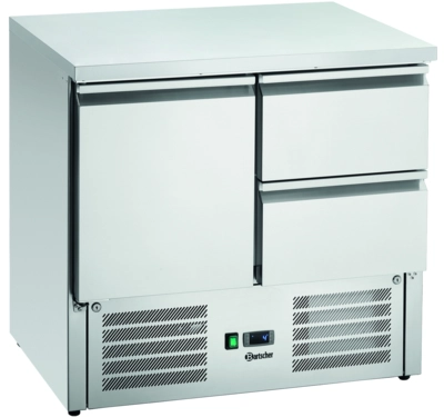 Mini-Kühltisch, Umluftkühlung, 90 x 70 cm,  H: 88 cm, 2 Schubladen und 1 Tür_1
