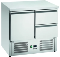 Mini-Kühltisch, Umluftkühlung, 90 x 70 cm,  H: 88 cm, 2 Schubladen und 1 Tür