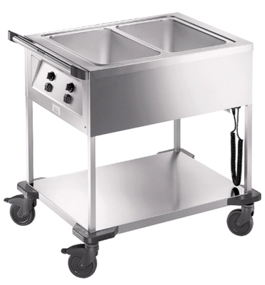 Chariot de distribution, GN 1/1, 2 bacs chauffants SAW 2, acier inox, 936 x 714 x 933 mm_1