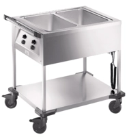 Chariot de distribution, GN 1/1, 2 bacs chauffants SAW 2, acier inox, 936 x 714 x 933 mm