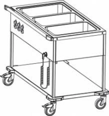 Chariot de distribution GN 1/1, 3 bacs chauffants SAW L-3, commande le côté long, 1574 x 749 x934 mm_2