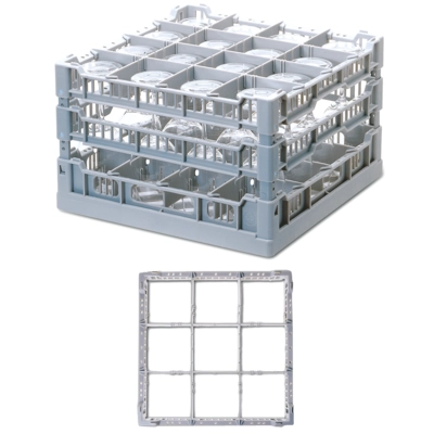 Gläserkorb 40x40cm grau, 9 Unterteilungen, 115 mm Glashöhe mit Stiel: 216 mm_1